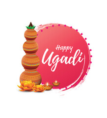 Wall Mural - Happy Ugadi Sticker Banner Design Template with pooja Kalash