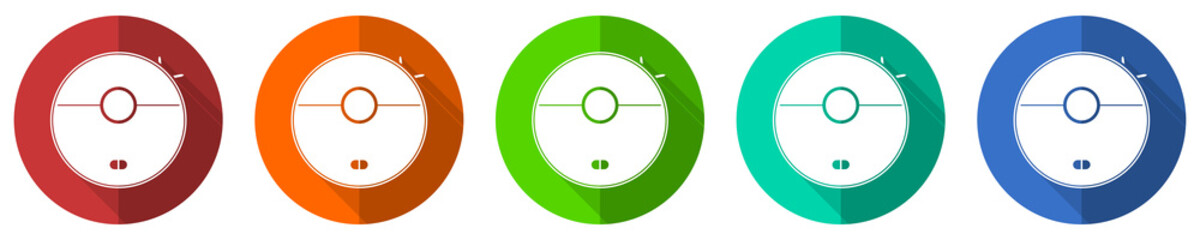 Aufkleber - Robot vacuum cleaner icon set, flat design vector illustration in 5 colors options for webdesign and mobile applications