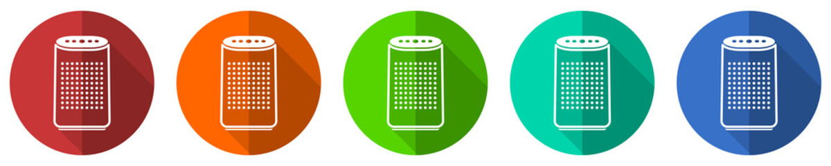 Aufkleber - Air purifier, ionizer icon set, flat design vector illustration in 5 colors options for webdesign and mobile applications
