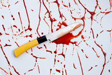 Knife With Blood On White Background.