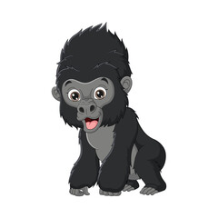 Cute baby gorilla cartoon isolated on white background