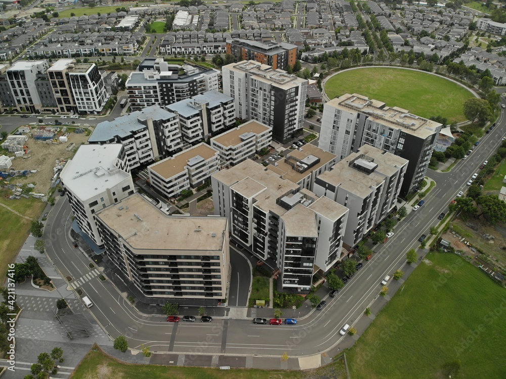 Aerial image of large apartment buildings in new housing estate. Stock ...