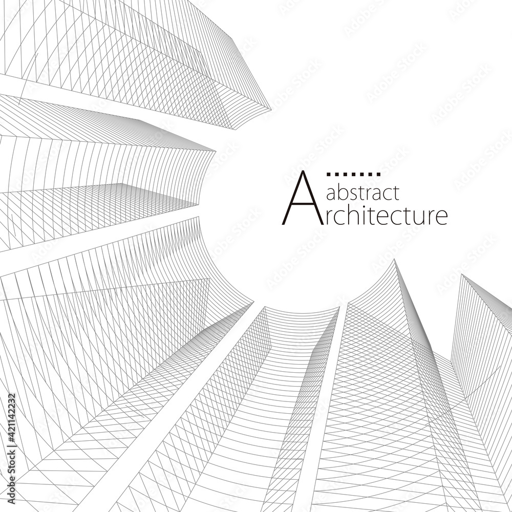Modern architecture urban 3D illustration. Architecture building  construction perspective line drawing design abstract background. Stock  Vector | Adobe Stock, image size:1000x1000