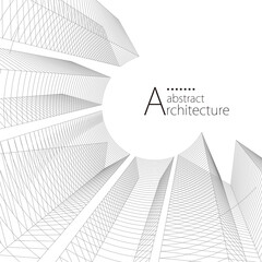 Aufkleber - Modern architecture urban 3D illustration. Architecture building construction perspective line drawing design abstract background.