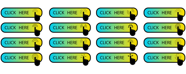Wall Mural - banner with click here for web design. hand pointer icon. website design concept. stock image. eps 1