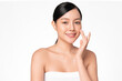 © kitthanes  - Beautiful young asian woman with clean fresh skin on white background, Face care, Facial treatment, Cosmetology, beauty and spa, Asian women portrait