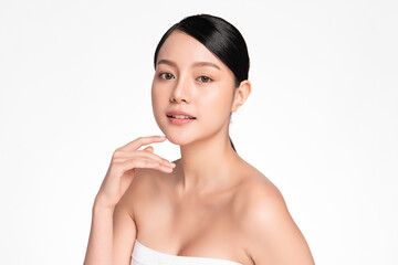 Beautiful young asian woman with clean fresh skin on white background, Face care, Facial treatment, Cosmetology, beauty and spa, Asian women portrait