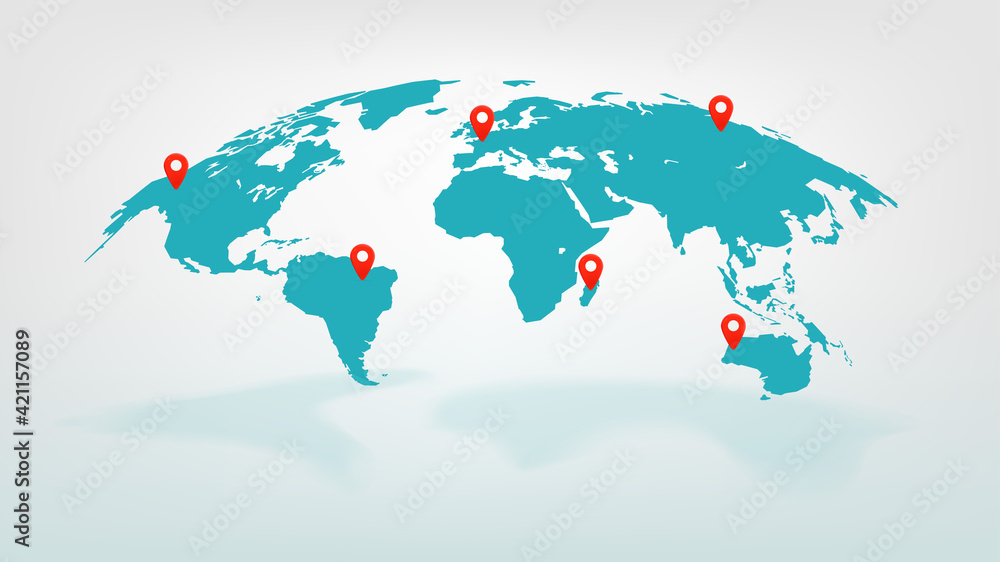 Vector world map with pointers Stock Vector | Adobe Stock