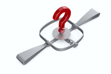 Wall Mural - bear trap and question on white background. Isolated 3D illustration