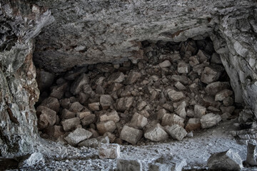 Inside the old abandoned limestone mining adits.