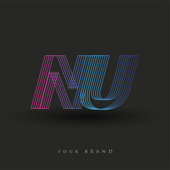 initial letter logo nu colored blue and magenta with striped composition, vector logo design templat