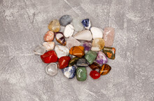 Colorful Various Uncut Mineral Stones, Gemstone, Healing Stone Collection. Collection Set Of Semi-precious Gemstones. Mineral Stones Collection And Kit Of Geologist. Many Semi Precious Stones