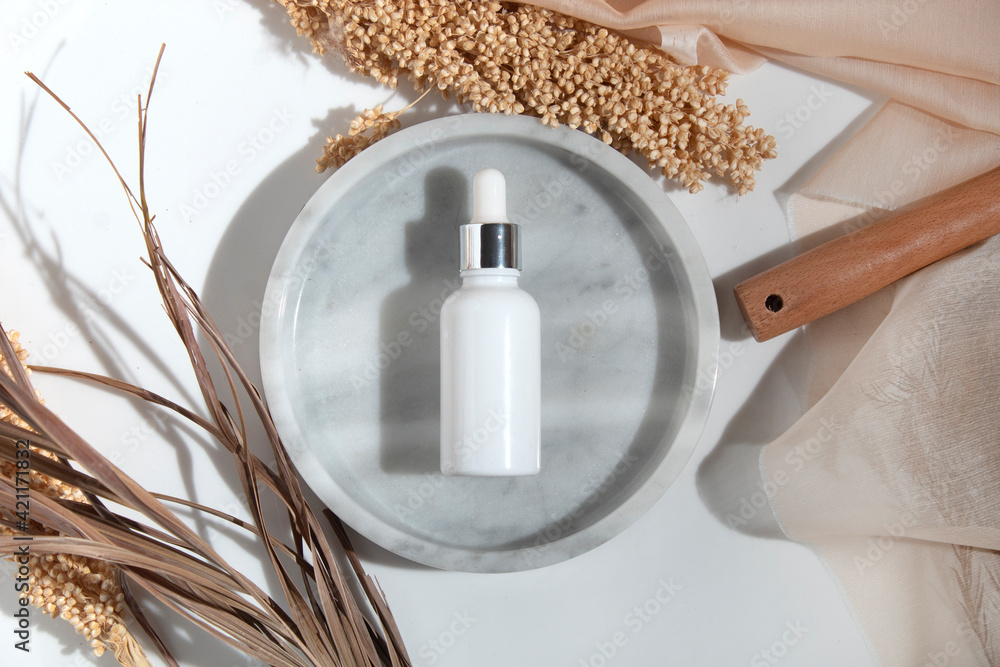 mockup of beauty fashion cosmetic makeup bottle serum dropper product with skincare healthcare concept on background - obrazy, fototapety, plakaty 