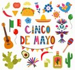 © Helga KOV - Set for the holiday Cinco de mayo. Hand-drawn flat style. White background, isolate. Vector illustration.
