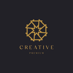 Wall Mural - Luxurious gold ornament geometric triangle shape concept logo icon design template vector