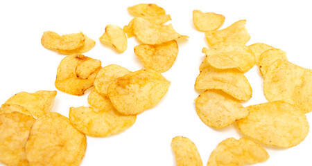 Wall Mural - Potato chips isolated on a white background.