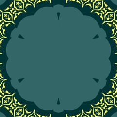  kaleidoscope background. geometric shape element futuristic circle green and yeloow color isolated on dark green background. design mandala view