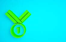 Green Medal Golf Icon Isolated On Blue Background. Winner Achievement Sign. Award Medal. Minimalism Concept. 3d Illustration 3D Render