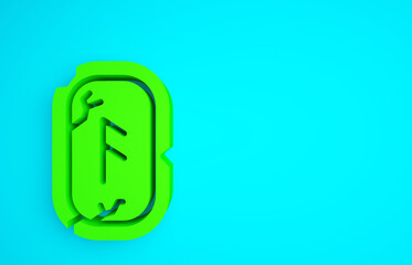 Wall Mural - Green Magic runes icon isolated on blue background. Minimalism concept. 3d illustration 3D render