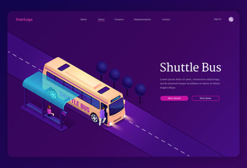 shuttle bus isometric landing page, transportation