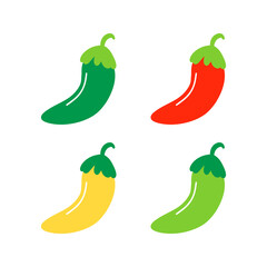 Set, collection of Mexican colorful chili peppers vector icons isolated on white background.