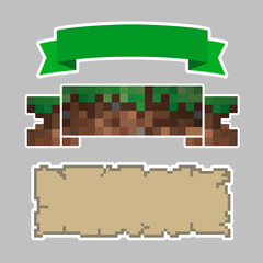 Signboard happy birthday in the style of a computer game. Background and cover for your text. Place for inscriptions and congratulations. Ready-made template in 8 bit style