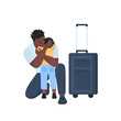 © The img - Sad father leaving son flat color vector detailed characters. Dad hug child. African american man with kid. Family conflict isolated cartoon illustration for web graphic design and animation