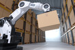 © Es sarawuth - The Robot arm picks up the cardboard box in the warehouse, Automation robot arm in the storehouse