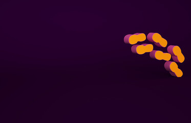 Wall Mural - Orange Human footprints shoes icon isolated on purple background. Shoes sole. Minimalism concept. 3d illustration 3D render