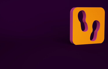 Wall Mural - Orange Human footprints shoes icon isolated on purple background. Shoes sole. Minimalism concept. 3d illustration 3D render