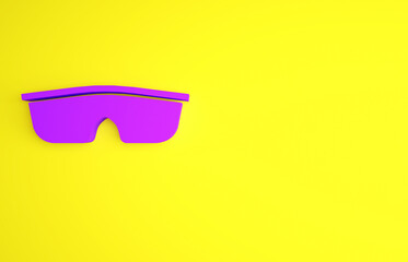 Wall Mural - Purple Sport cycling sunglasses icon isolated on yellow background. Sport glasses icon. Minimalism concept. 3d illustration 3D render