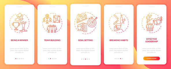 motivational content types onboarding mobile app page screen with concepts. learning to break habits
