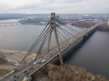 Aerial Drone View. North Bridge In Kiev.
