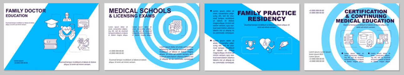Family doctor education brochure template. Medical courses. Flyer, booklet, leaflet print, cover design with linear icons. Vector layouts for presentation, annual reports, advertisement pages