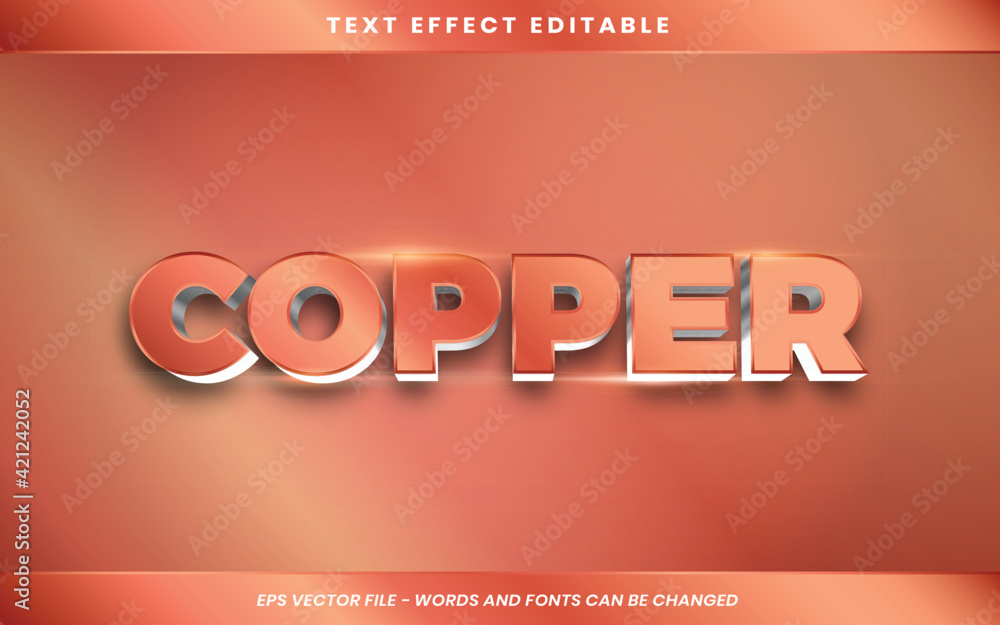Text effect in 3d Copper words, font styles theme editable realistic ...