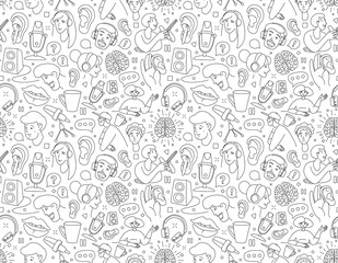 Radio host flat vector illustration seamless pattern. Media doodle drawing.