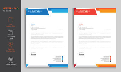 Wall Mural - Modern Abstract Clean Letterhead Design Template with 2 color variation a4 size print ready template 