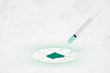 Arkansas vaccination concept, vaccine injection in map of Arkansas. Vaccine and vaccination against coronavirus, COVID-19.