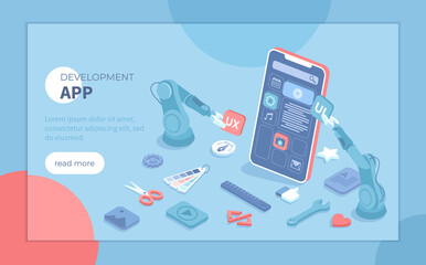 Wall Mural - mobile app development ui ux design, seo optimization. adaptive layout application web interface on 