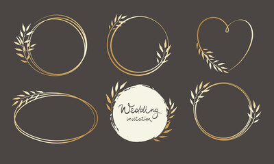 Frames for Wedding invitation. Set vector design elements, golden floral frames.	