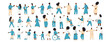 African american people set isolated on a white background. Young and elderly female and male character wearing in casual and formal clothes. Vector line illustration.