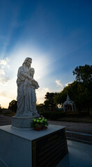 Nakhon Panom, Thailand - February 14, 2020: .Saint Anna Nong Saeng Catholic church (Vice St. Anna's Cathedral) is an old church of Christianity used for religious rituals in sunset background