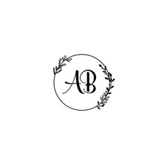 AB initial letters Wedding monogram logos, hand drawn modern minimalistic and frame floral templates