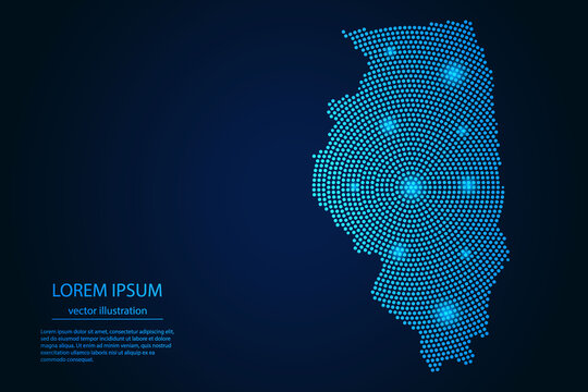 abstract image illinois map from point blue and glowing stars on a dark background. vector illustrat