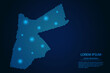 Abstract image Jordan map from point blue and glowing stars on a dark background. vector illustration.