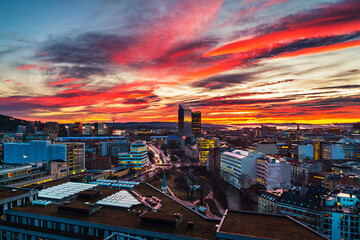 Canvas Print - A night view of Sentrum area of Oslo, Norway, with modern and historical buildings