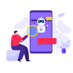 Wall Mural - 
Robot assistant flat illustration editable vector design 

