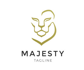 Lion face elegant logo design. Golden lion head silhouette, luxury vector symbol.