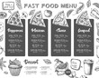 © annbozhko - Restaurant pizza menu design. Decorative sketch of pizza. Fast food menu