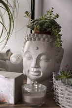 Decorative Buddha Head Pot Used Hold Green Succulents ,  Plants , Or Flowers 